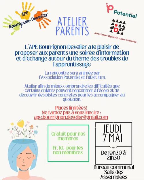 Soirée d'information sur les troubles de l'apprentissage organisée par l'APE Bourrignon-Develier